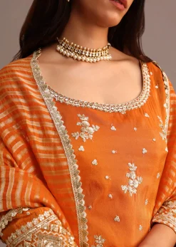 Orange Sequins Kurti Sharara Set With Chanderi Banarasi Dupatta