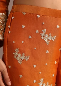 Orange Sequins Kurti Sharara Set With Chanderi Banarasi Dupatta