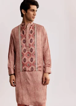 Orange Silk Kurta Set With Ajrakh Print