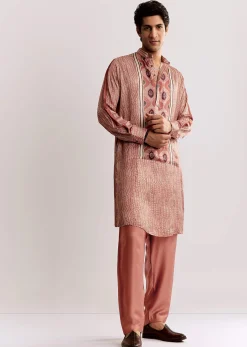 Orange Silk Kurta Set With Ajrakh Print