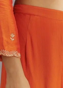 Orange Silk Sharara Set With Cut Dana and Sequins Work and Organza Dupatta