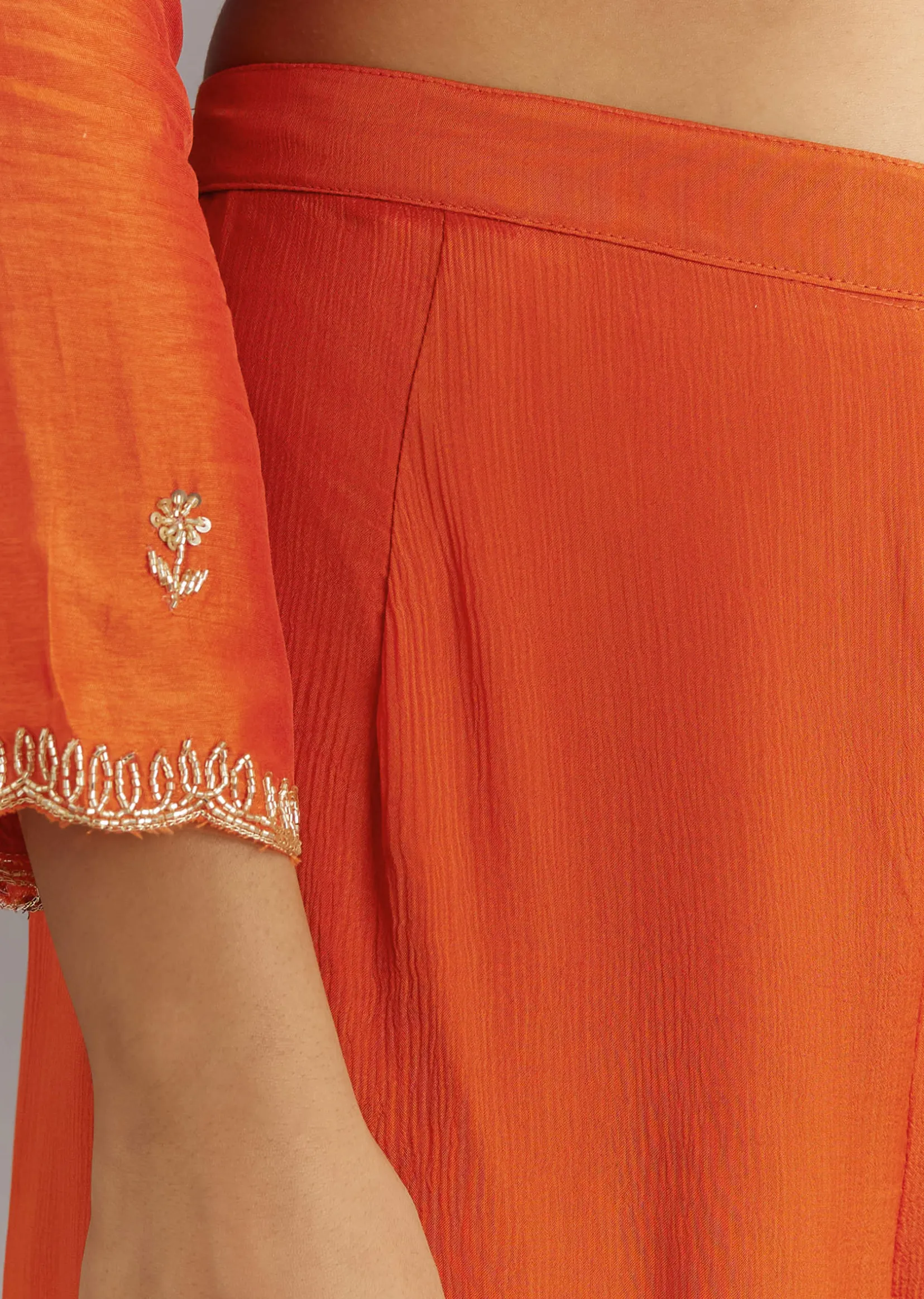 Orange Silk Sharara Set With Cut Dana and Sequins Work and Organza Dupatta