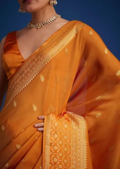 Orange Tissue Silk Saree With Zari Border And Butti Work