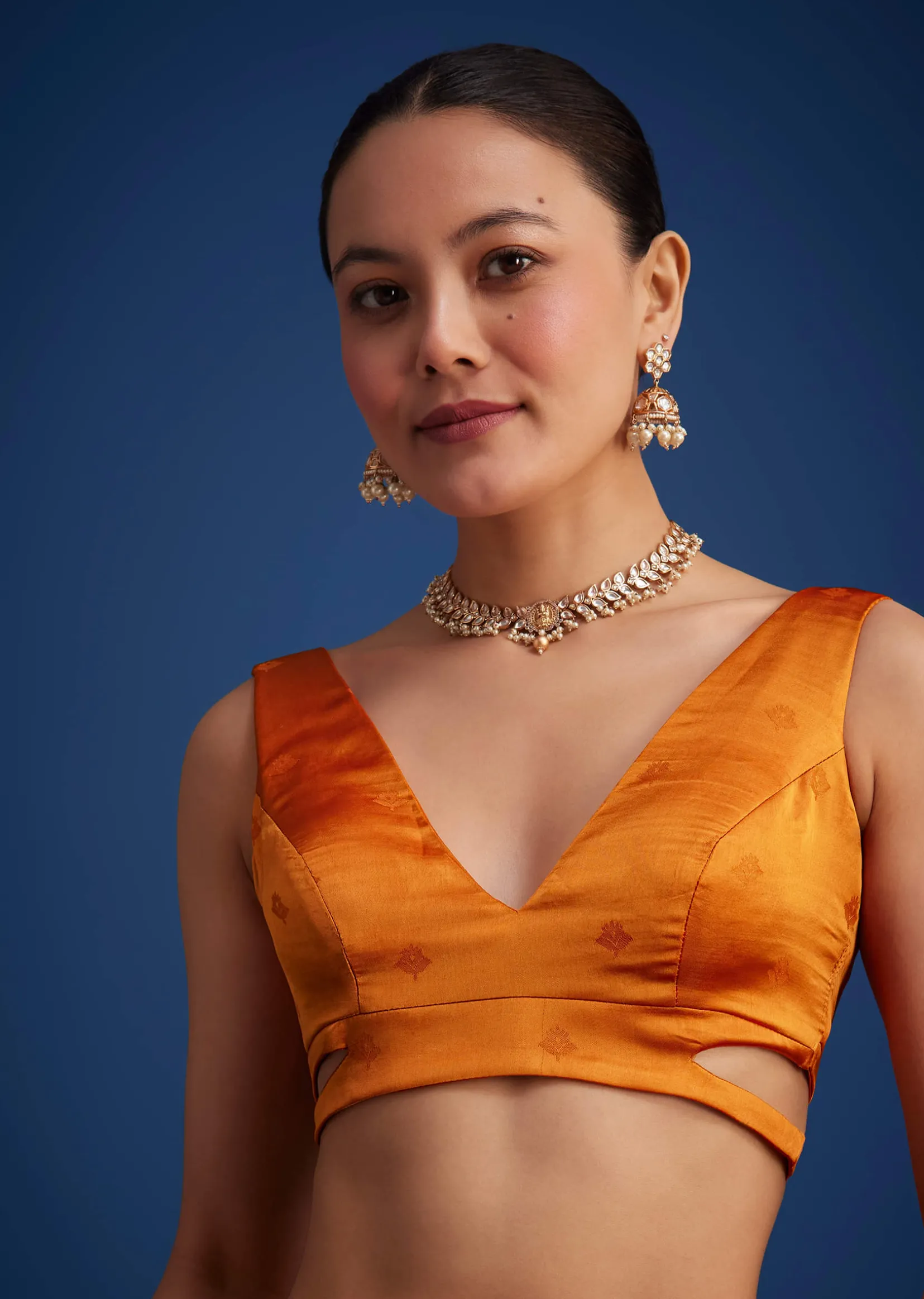 Orange Tissue Silk Saree With Zari Border And Butti Work