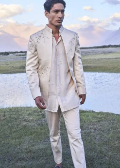 Oyester Embroidered Linen Jodhpuri Suit