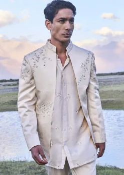 Oyester Embroidered Linen Jodhpuri Suit