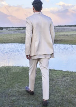 Oyester Embroidered Linen Jodhpuri Suit
