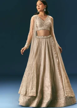 Oyster Lehenga Set In Organza With Jacket