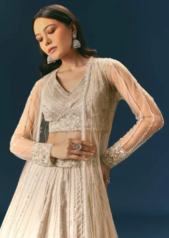 Oyster Lehenga Set In Organza With Jacket