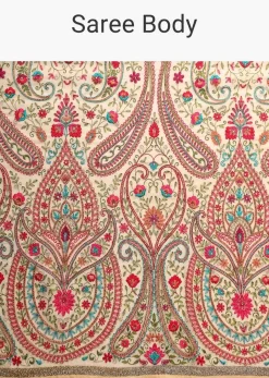 Parmesan Beige Saree With Kashmiri Embroidery In Floral Jaal Design