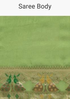 Parrot Green Crepe Silk Saree With Chanderi Zari Work