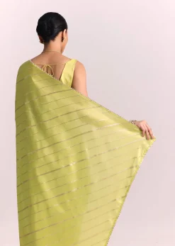 Parrot Green Dola Silk Embroidered Saree With Gotta Patti Border