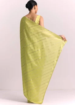 Parrot Green Dola Silk Embroidered Saree With Gotta Patti Border