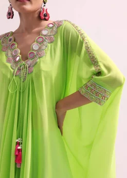 Parrot Green Embroidered Kurta Palazzo Set