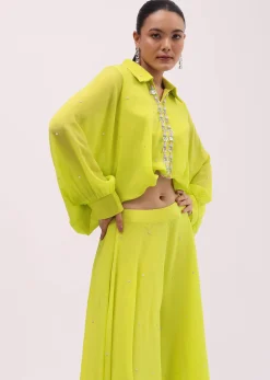 Parrot Green Georgette Crop Top And Palazzo