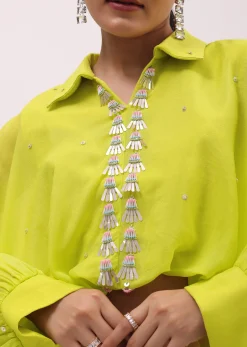 Parrot Green Georgette Crop Top And Palazzo