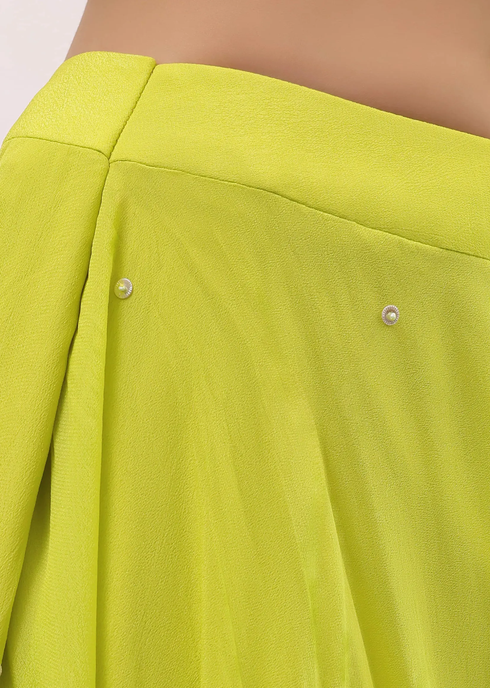 Parrot Green Georgette Crop Top And Palazzo