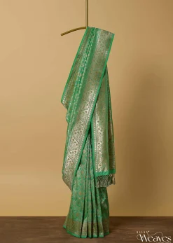 Parrot Green Katan Silk Banarasi Ikat Patola Weave Saree With Unstitched Blouse Piece