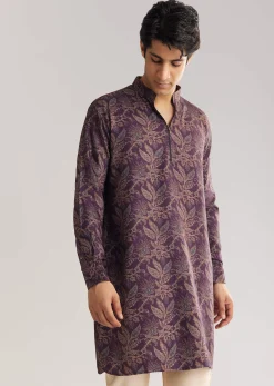 Pashmina Zipper Kurta Pant Set In Purple