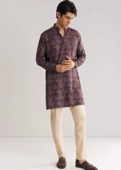 Pashmina Zipper Kurta Pant Set In Purple