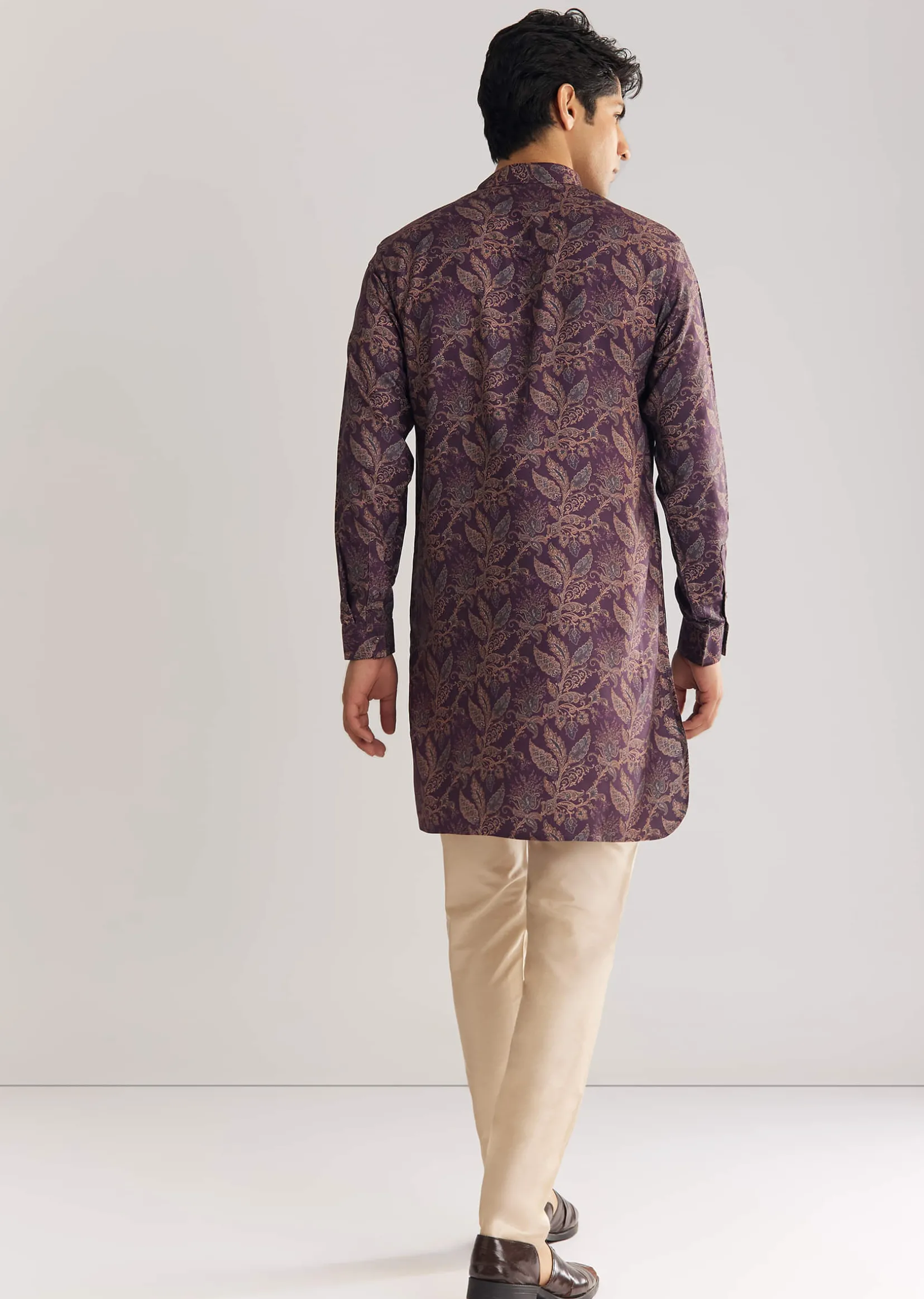 Pashmina Zipper Kurta Pant Set In Purple
