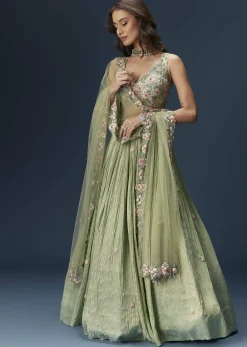 Pastel Green Bridesmaid Lehenga With Embroidered Dupatta