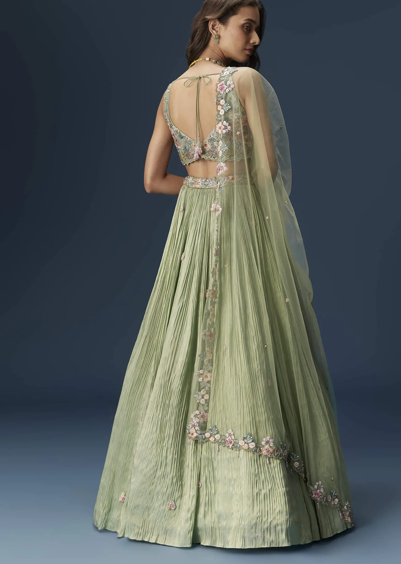 Pastel Green Bridesmaid Lehenga With Embroidered Dupatta