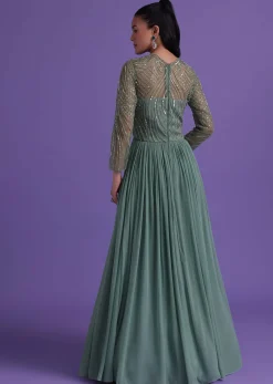 Pastel Green Gown In Georgette With Cut Dana Embroidery