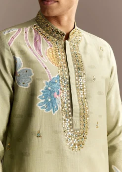 Pastel Green Mirror Work Kurta Set