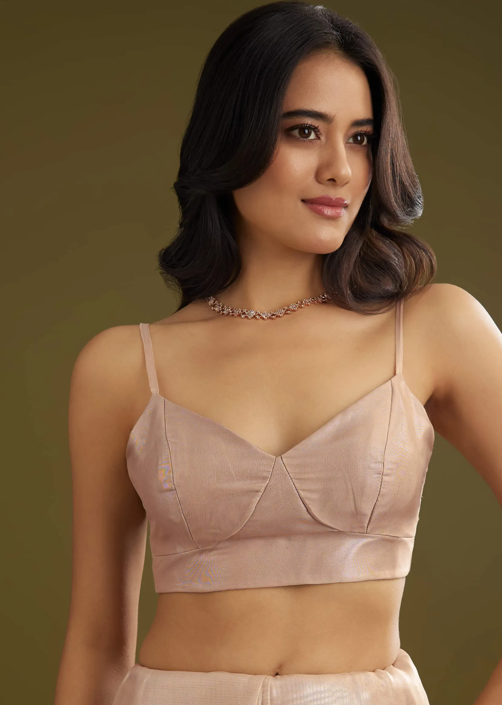 Pastel Peach Glass Tissue Stone Embellished Saree With Cutwork Border