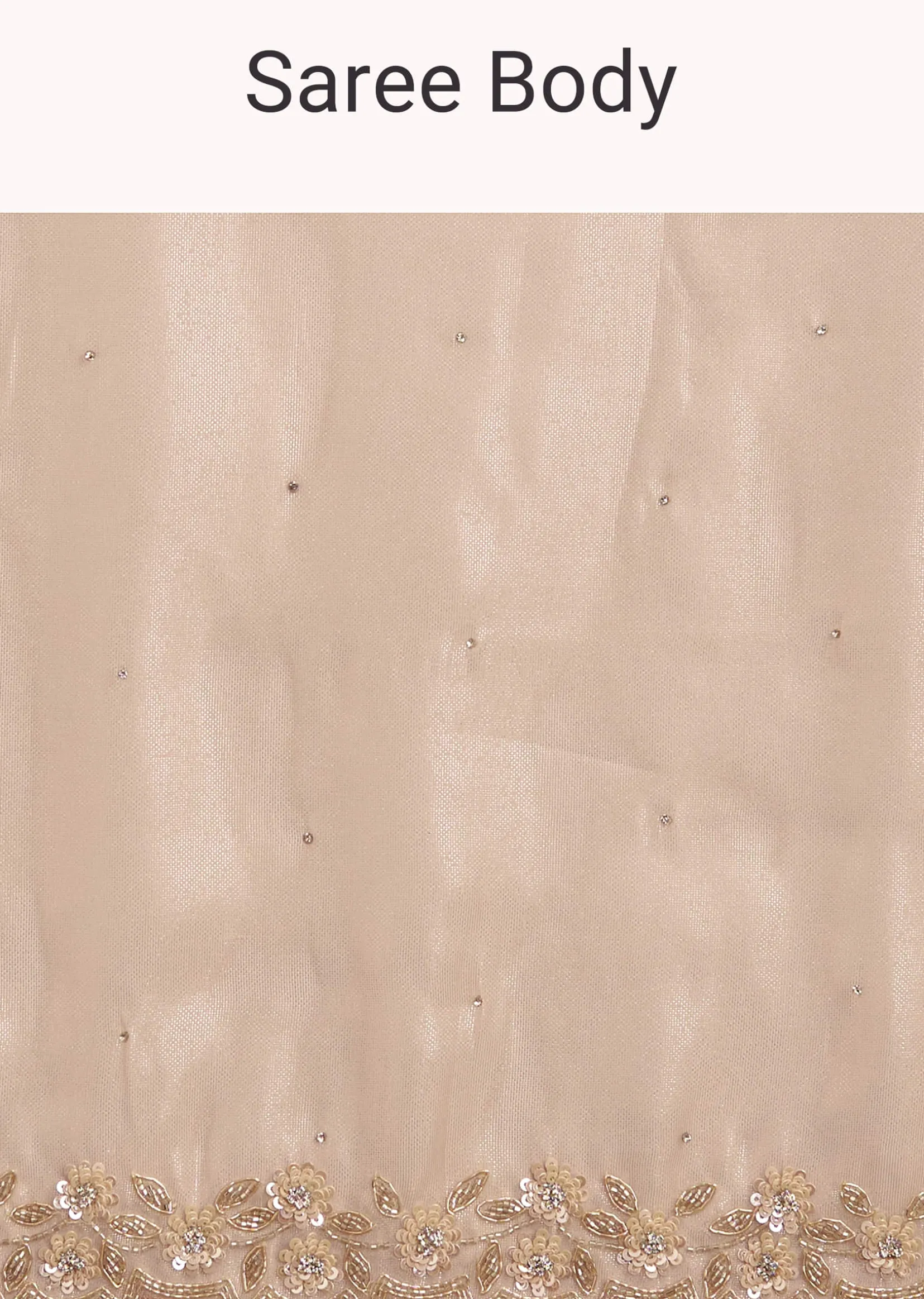 Pastel Peach Glass Tissue Stone Embellished Saree With Cutwork Border