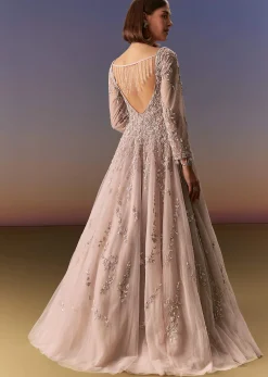 Pastel Pink Embroidered Gown With Full Sleeves