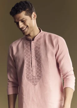 Pastel Pink Linen Kurta Set
