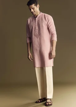 Pastel Pink Linen Kurta Set