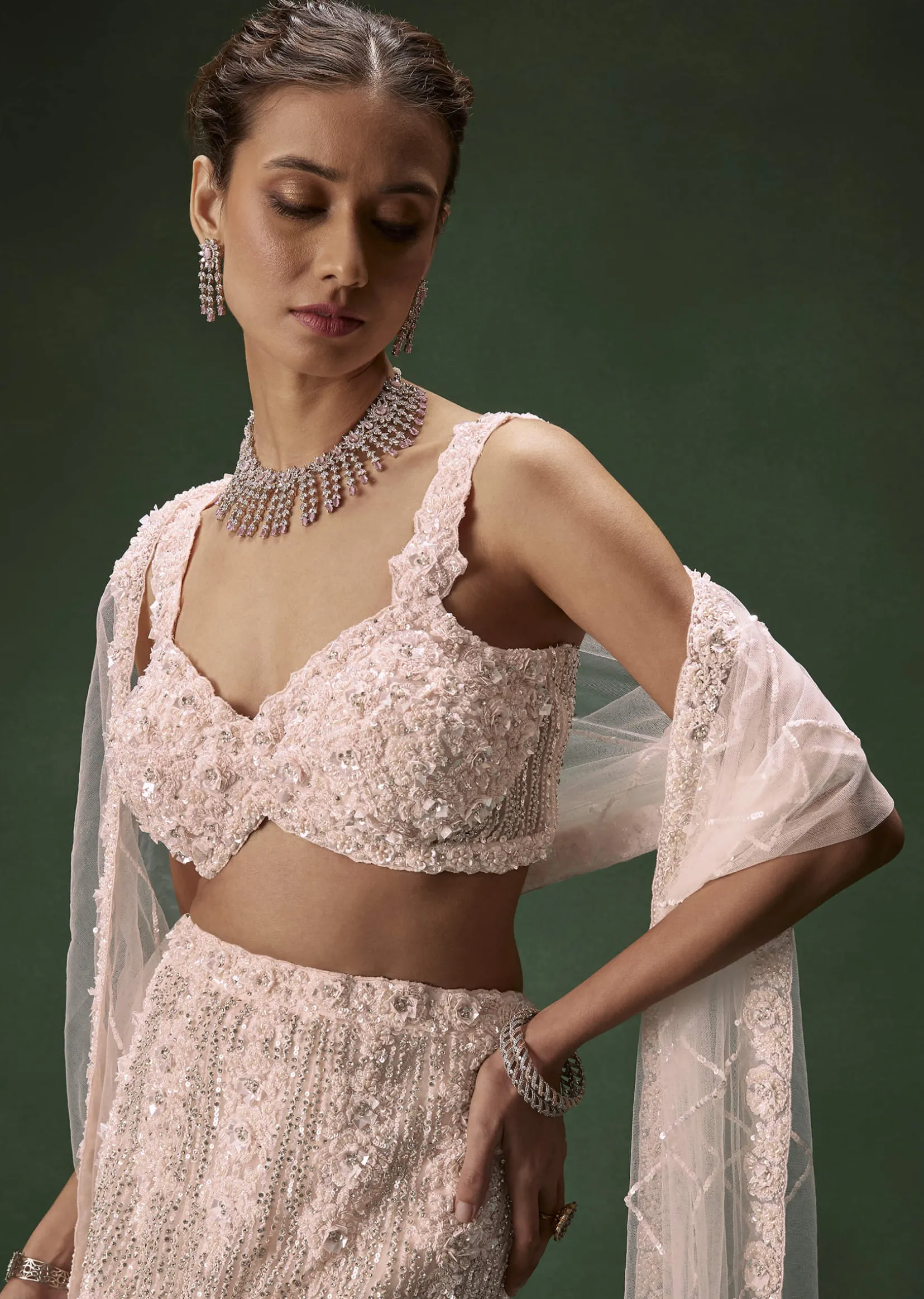 Pastel Pink Mermaid Bridal Lehenga With Intricate Embellishments