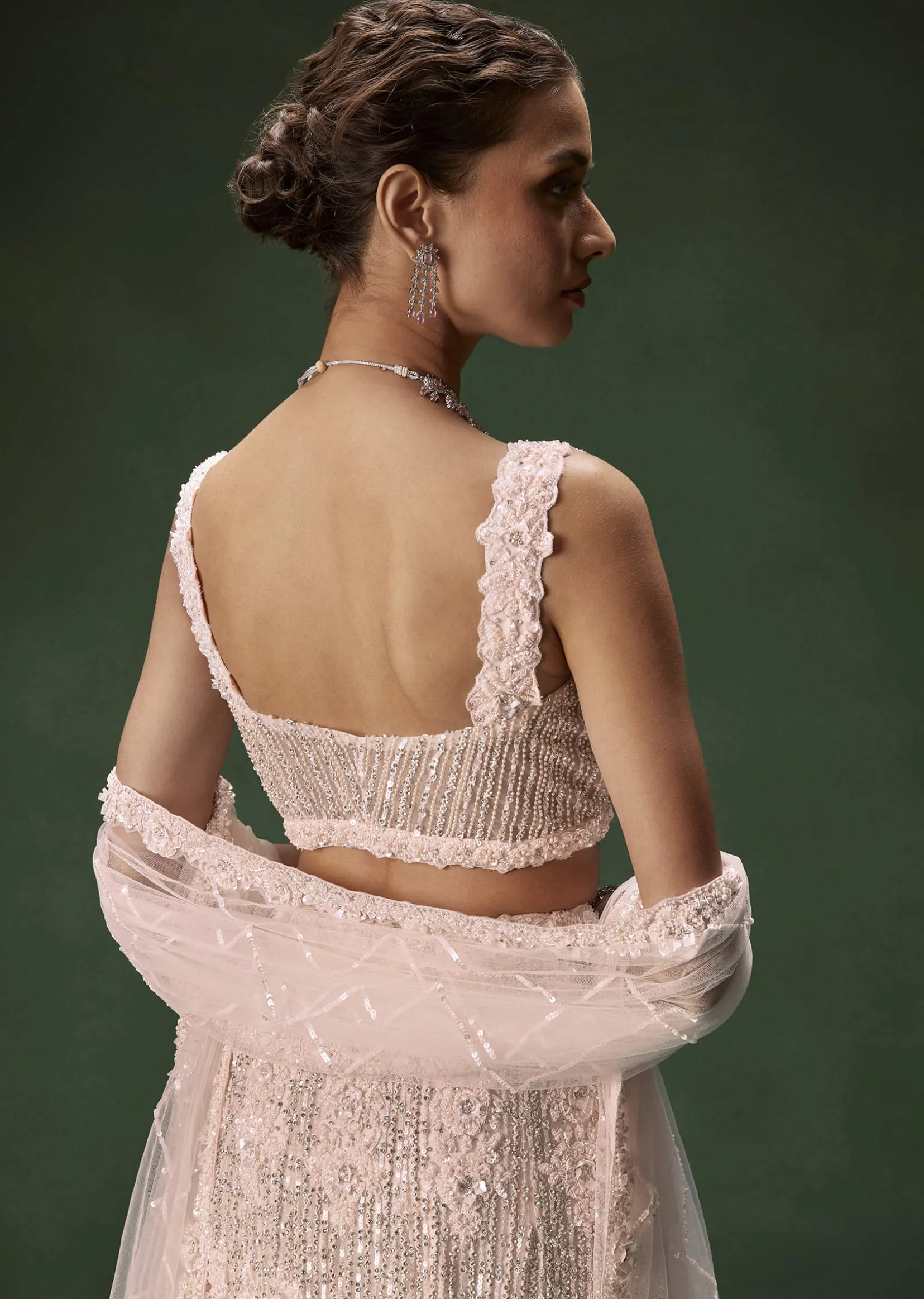 Pastel Pink Mermaid Bridal Lehenga With Intricate Embellishments