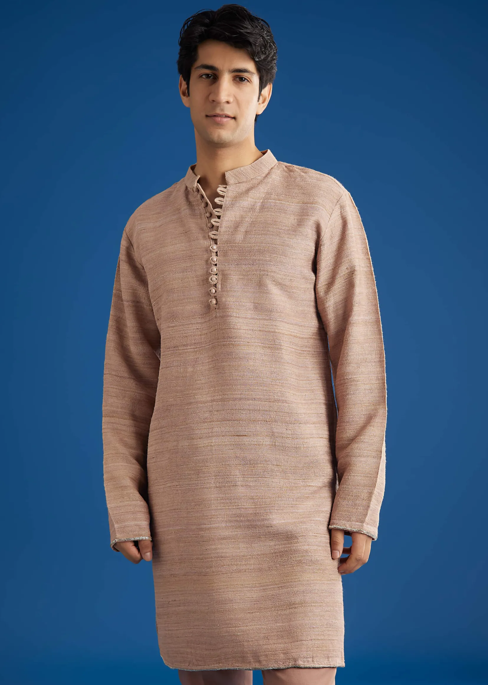 Peach Banarasi Kurta Set With Salli And Katsana Jacket