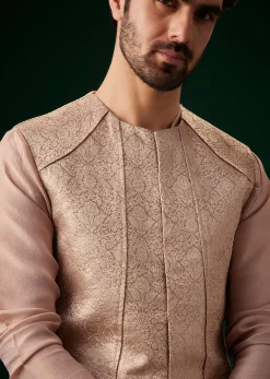 Peach Banarasi Silk Kurta Jacket Set