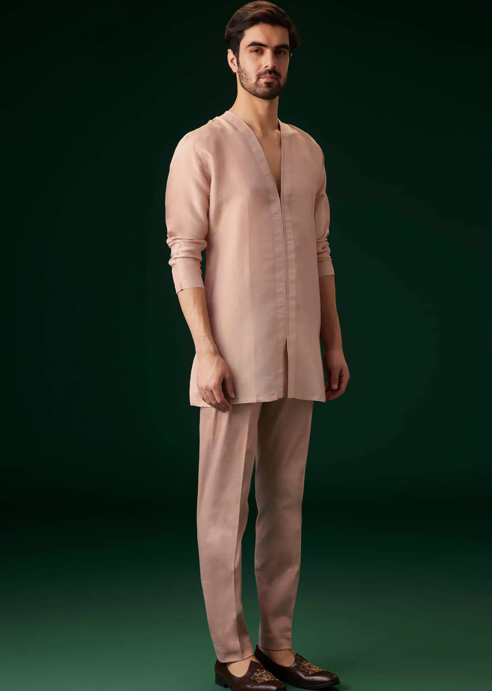 Peach Banarasi Silk Kurta Jacket Set