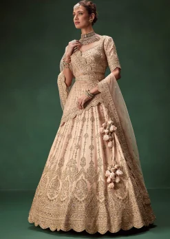 Peach Bridal Lehenga With Regal Embroidery And Single Dupatta Drape
