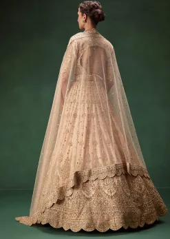 Peach Bridal Lehenga With Regal Embroidery And Single Dupatta Drape