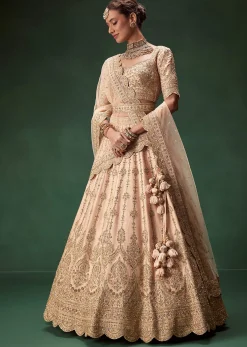 Peach Bridal Lehenga With Regal Embroidery And Single Dupatta Drape