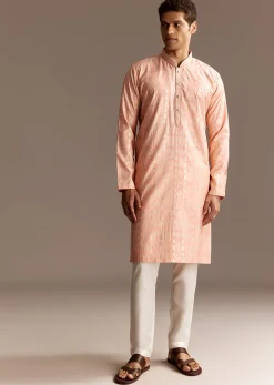 Peach Chanderi Kurta Set