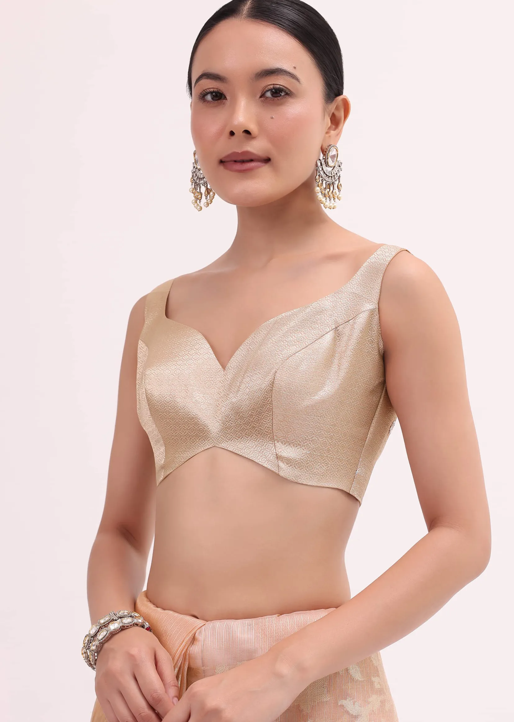 Peach Chanderi Saree With Unstitched Blouse