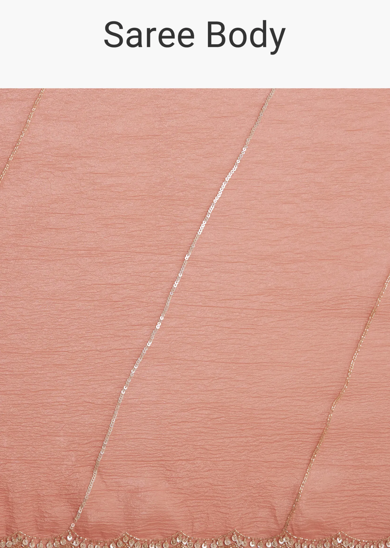 Peach Crush Tissue Saree With Cutdana And Beads Scallop Border