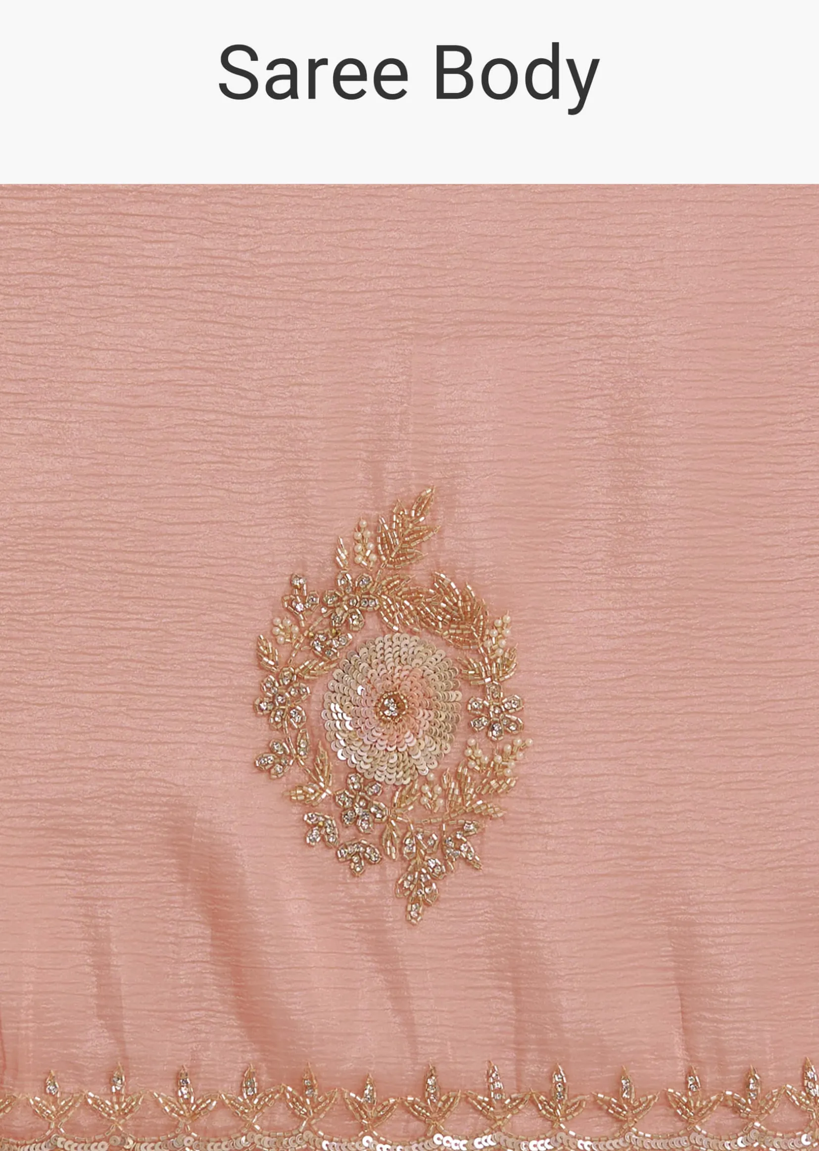 Peach Crushed Tissue Saree With Cutdana And Sequins Embroidery
