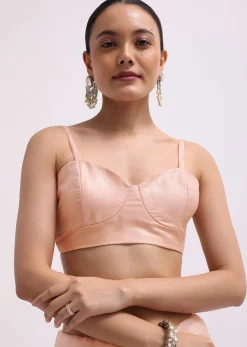 Peach Cutdana Embroidered Tissue Saree With Unstitched Blouse