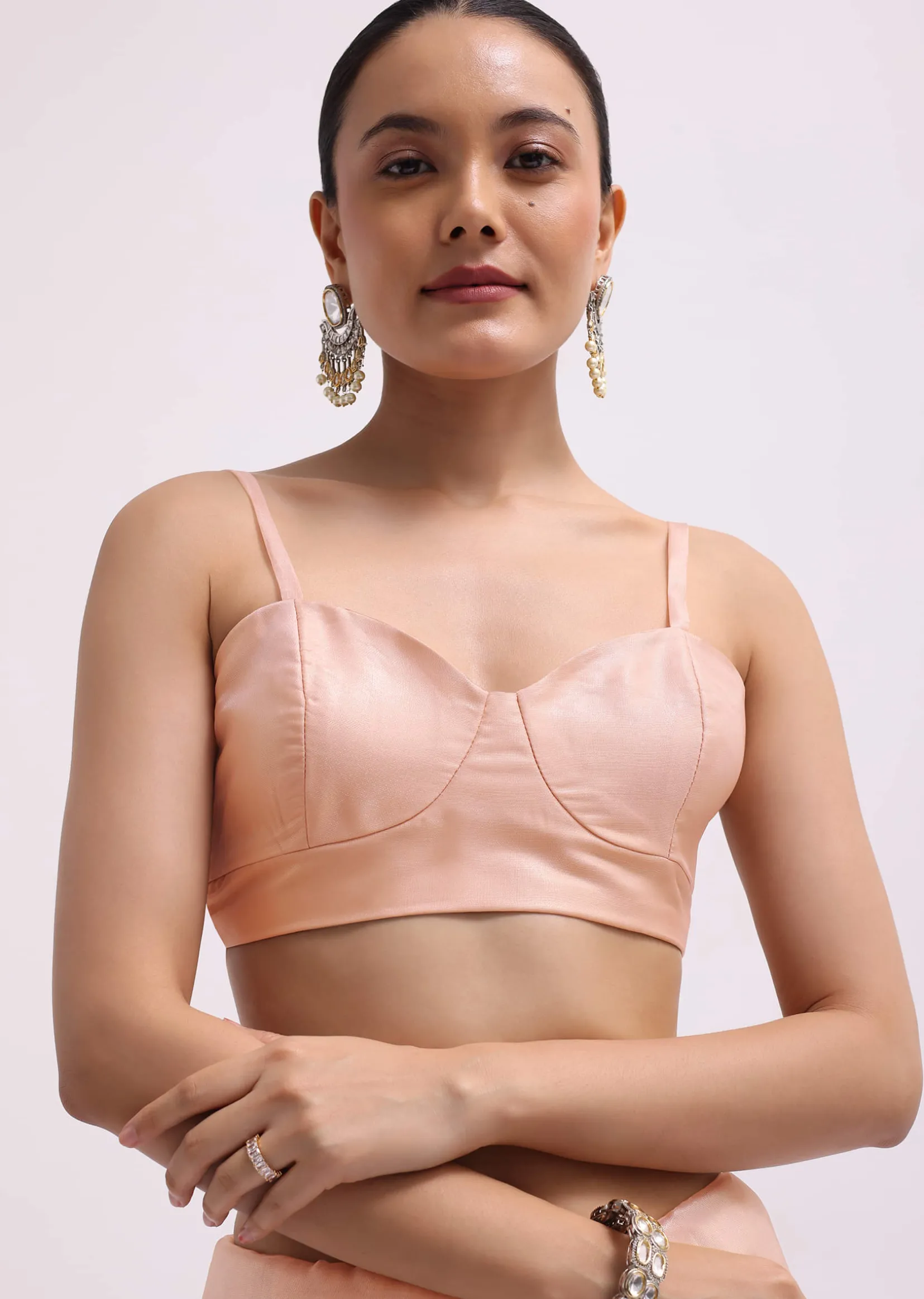 Peach Cutdana Embroidered Tissue Saree With Unstitched Blouse