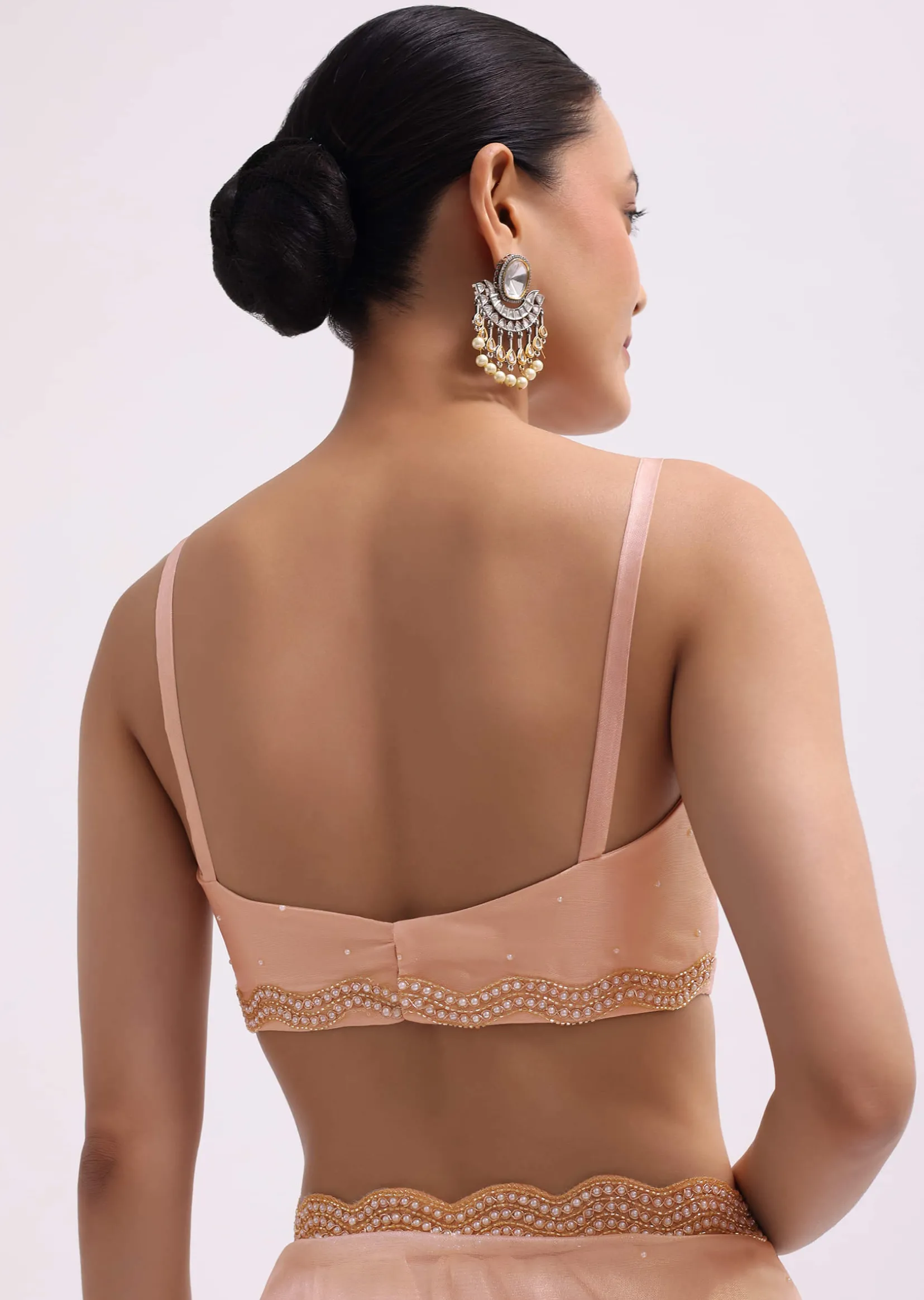 Peach Cutdana Embroidered Tissue Saree With Unstitched Blouse