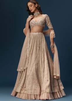 Peach Embroidered Bridesmaid Lehenga With Dupatta